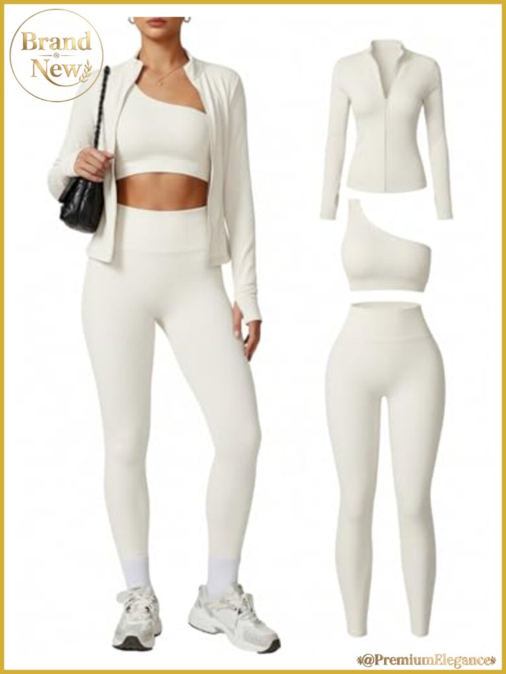 Women Seamless 3 Piece Workout Set Yoga Leggings Sports Bra Zip Jacket